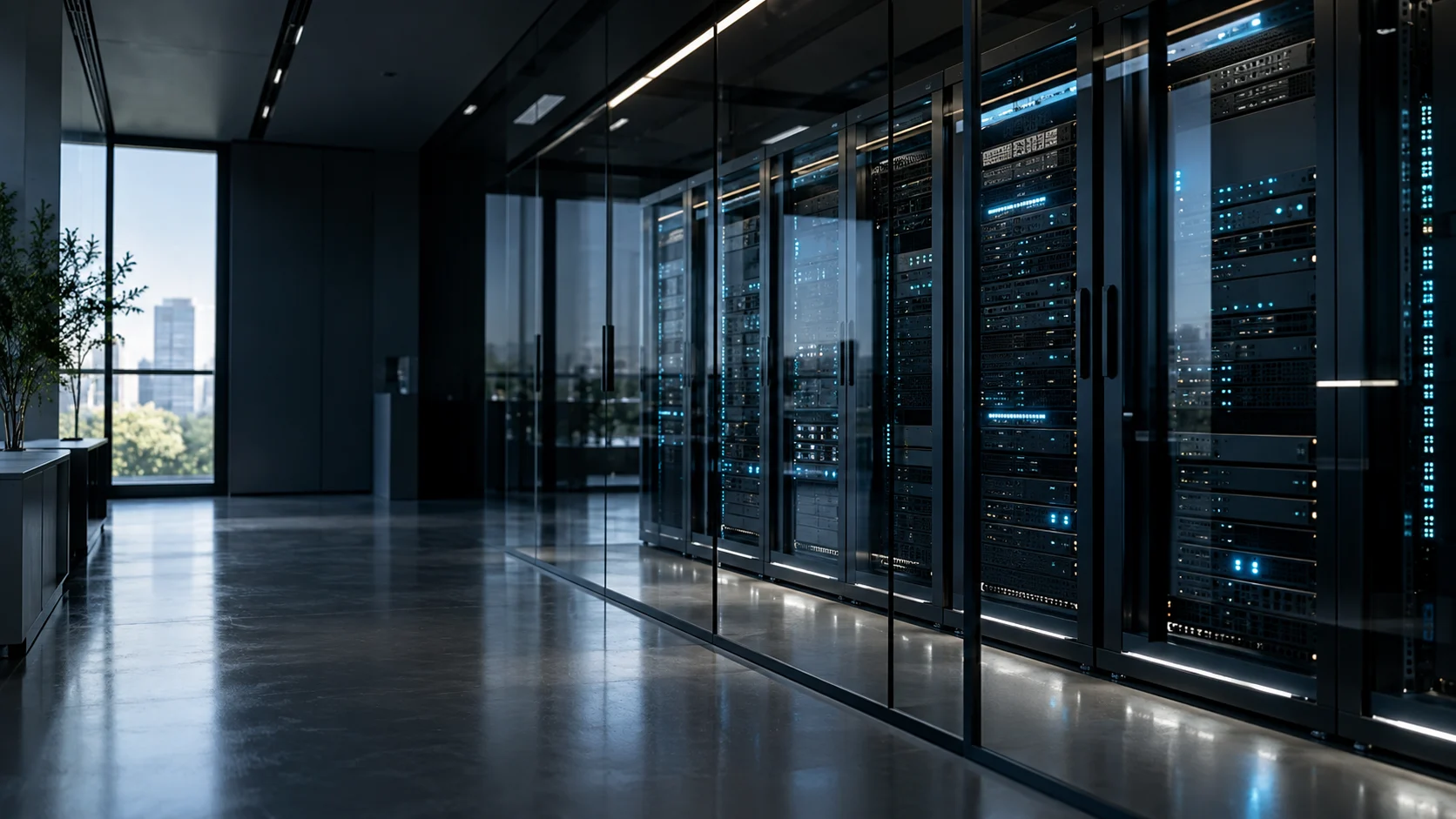 Illustration of a modern server room with professionally maintained IT infrastructure.
